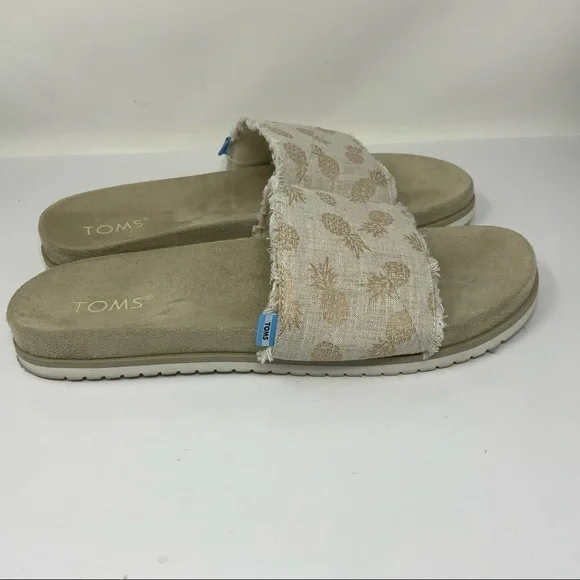 Toms Pineapple Slides. Size 10. Tan And Gold. - Picture 5 of 7
